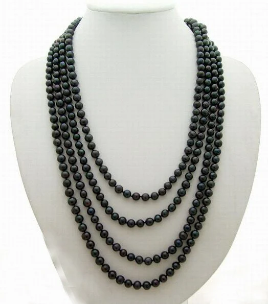 

50inch 78inch 125cm 200cm 6x7mm black colors pearl long necklace natural freshwater pearl Jewelry