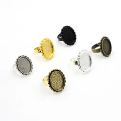 Fit 18x13mm Oval Cabochons Metal Alloy Blank Setting Bezel Pattern Glass Ring Base For DIY Making Accessories 10pcs K04635