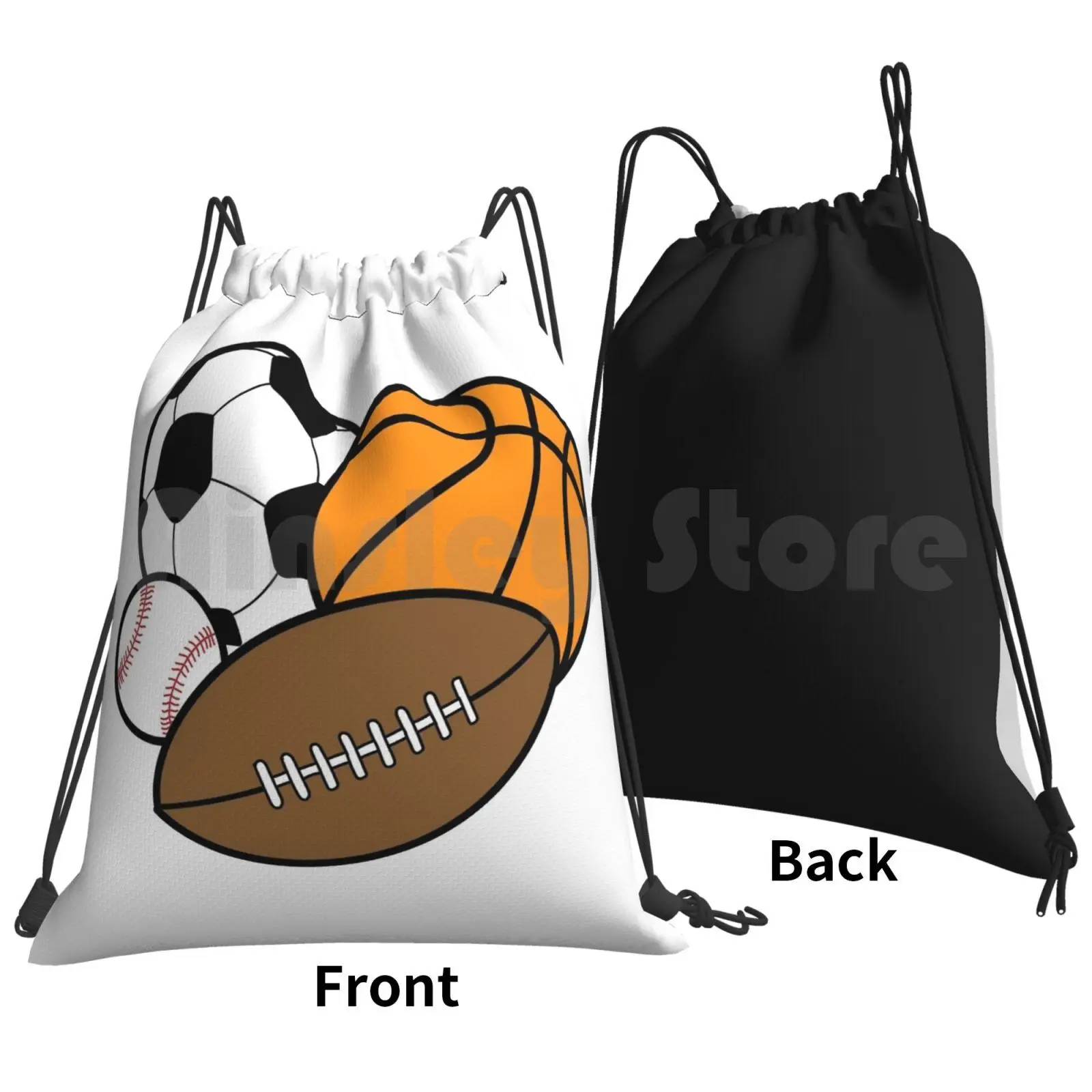 Sport Balls Illustration Backpack Drawstring Bag Riding Climbing Gym Bag Baseball Basketball Football Soccer Sports Sports