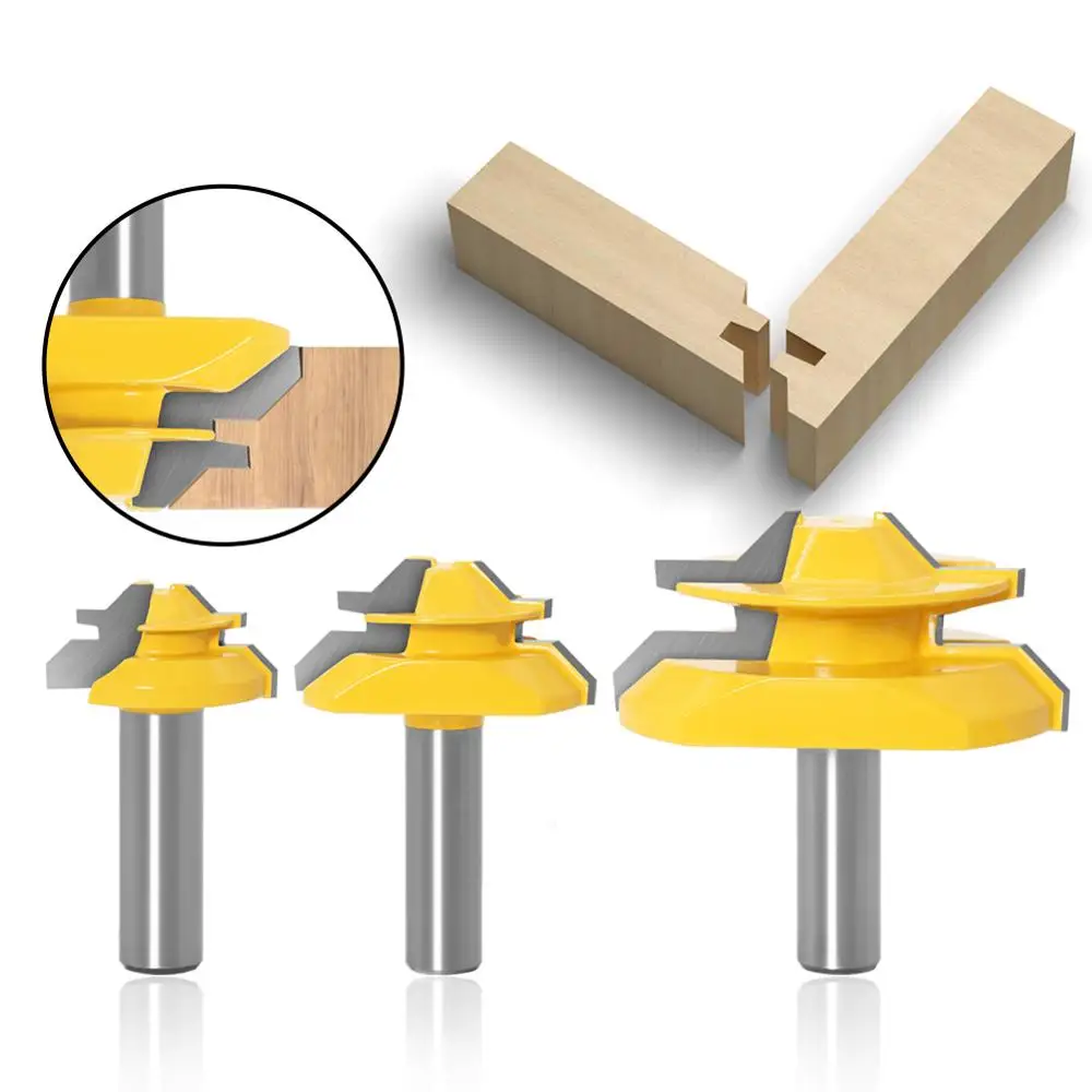 3PCS  Set of 3 Lock Miter 45 Degree Glue Joint Router Bits .Glue Joint Set Woodworking cutter Tenon Cutter for Woodworking Tools