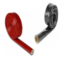 1Meter 4-130mm Dia Black / Red High Temperature Resistant Fire Retardant Casing Pipe Thicken Insulation Silicone Fiberglass Tube