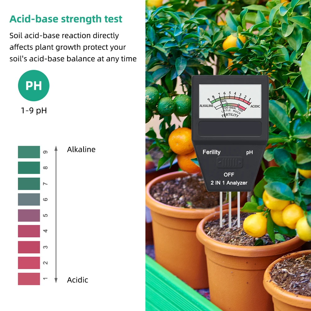 Yieryi 2 in 1 Soil Meter Plant Fertile pH Tester Portable Soil Moisture Sensor for Home Garden Farmland Orchard