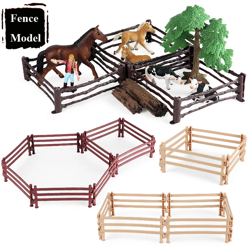 Oenux Home Decoration Farm Fence Scene Series Simulation Cow Horse Animal Model Palm Trees Action Figures Miniature Cute Kid Toy