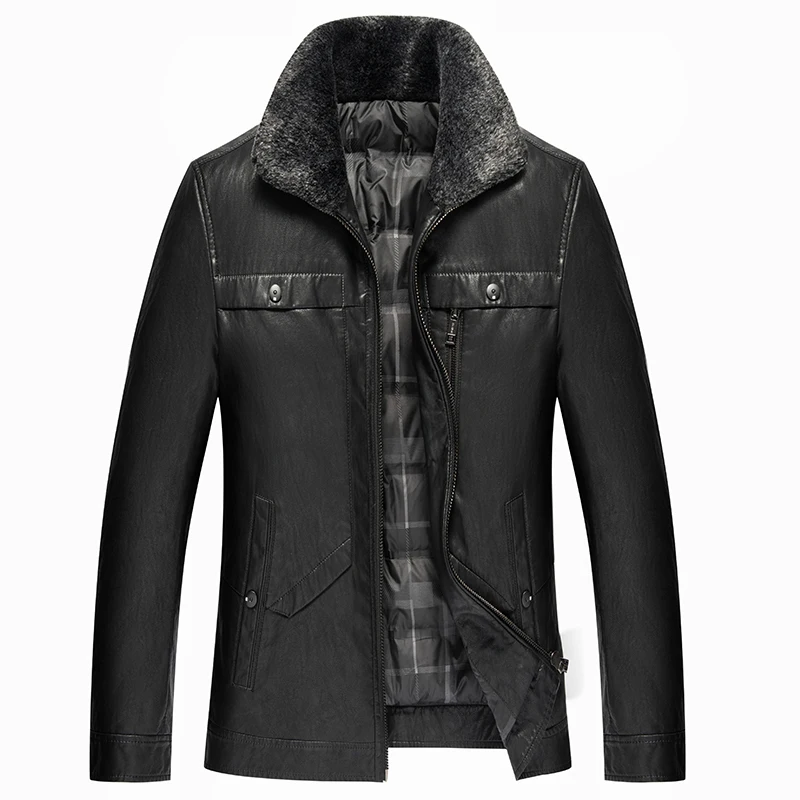 

Big Size M-4XL!! Winter Men's Jacket Coat Warm Fur Collar Leather Down Jacket Men Comfortable Cool Jackets for Men Black/Grey