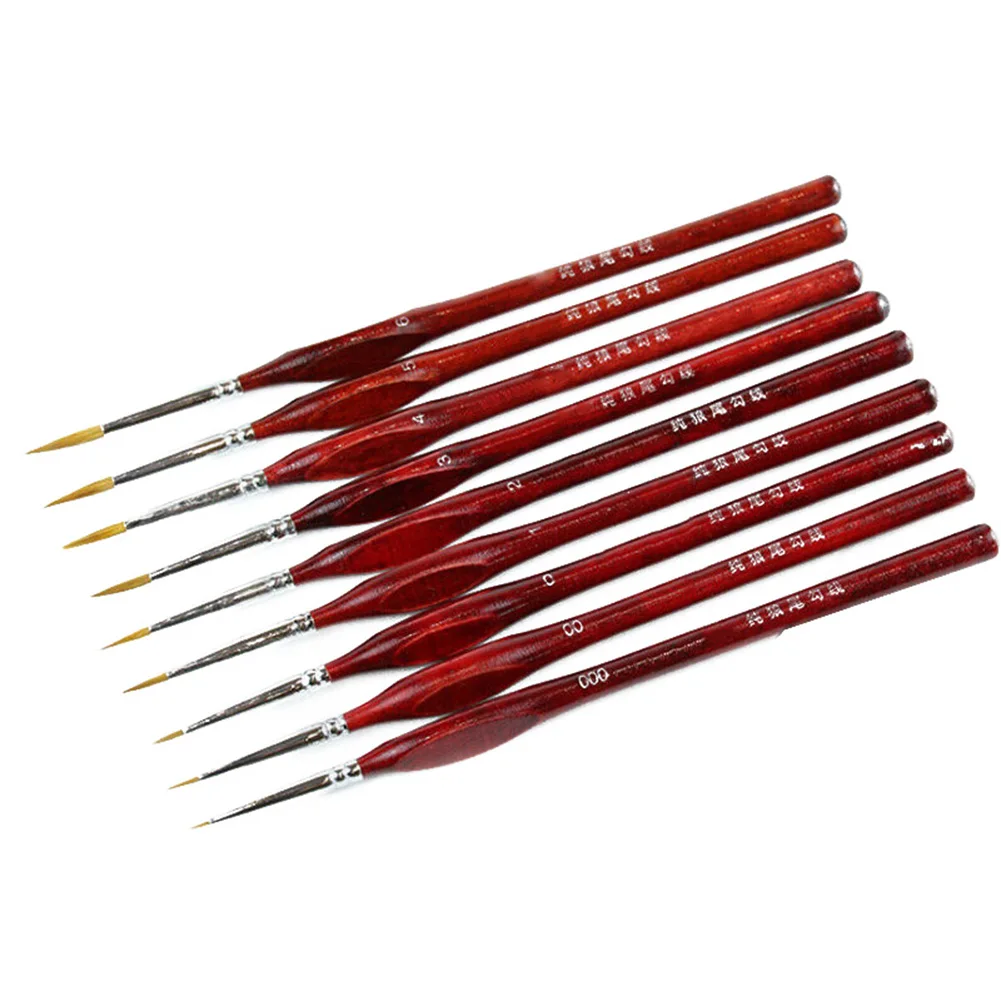 9pcs/set Fine Hand Painted Thin Hook Line Pen Sable Hair Paint Brush Gouache Watercolor Oil Painting Pen For Artist Accessories