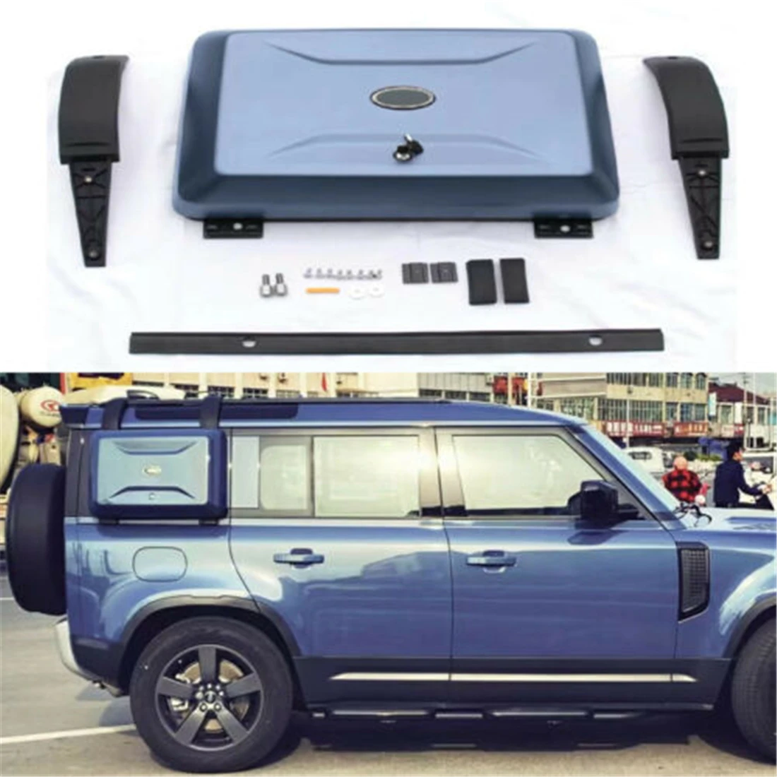 Tasman Blue Exterior Side Mounted Gear Carrier Box Fit for New Land Rover Defender 2020 2021 2022