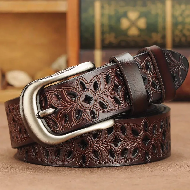 

2021 New Design Women Genuine Leather Belts For Second Layer Cowskin Woman Belt Vintage Pin Buckle Strap Jeans 105CM-- 115CM