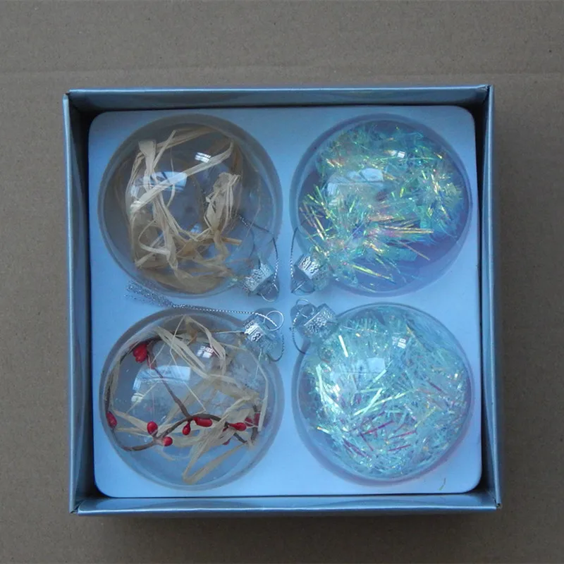 

4pcs/pack Diameter=8cm Round Shaped Glass Globe Different Inner Chips Ornaments Christmas Tree Decorative Hanger