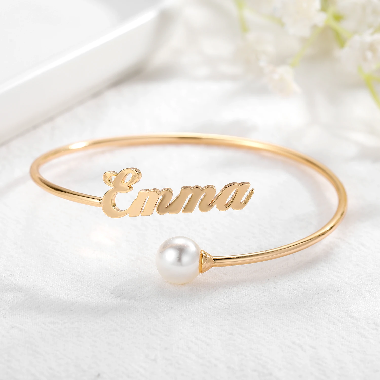 

Custom Name Bracelet For Women Gold Stainless Steel Pearl Bracelet Personalized Pearl Bracelets&Bangle Girls Trendy Jewelry Gift