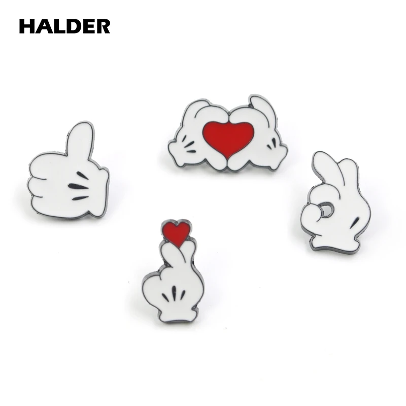 HALDER Fashion Hand Gesture Brooch Gestures OK Heart Good Enamel Pin Cute Finger Signal Badges Jewelry For Women Men Kids Gift