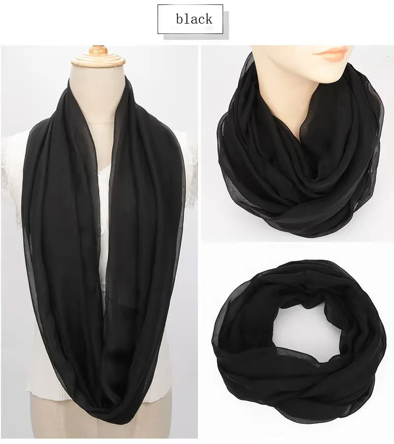 Spring Autumn Chiffon Hedging Bib Pure Color Wild Neck Scarf Women's Soft Light Breathable Decorative Beach Sunscreen Gauze D62