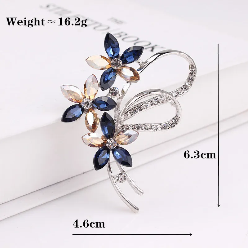 Pomlee 13 Colors Available 3 Flower Brooches For Women Elegant Cute Shining Pin Brooch Wedding Jewelry