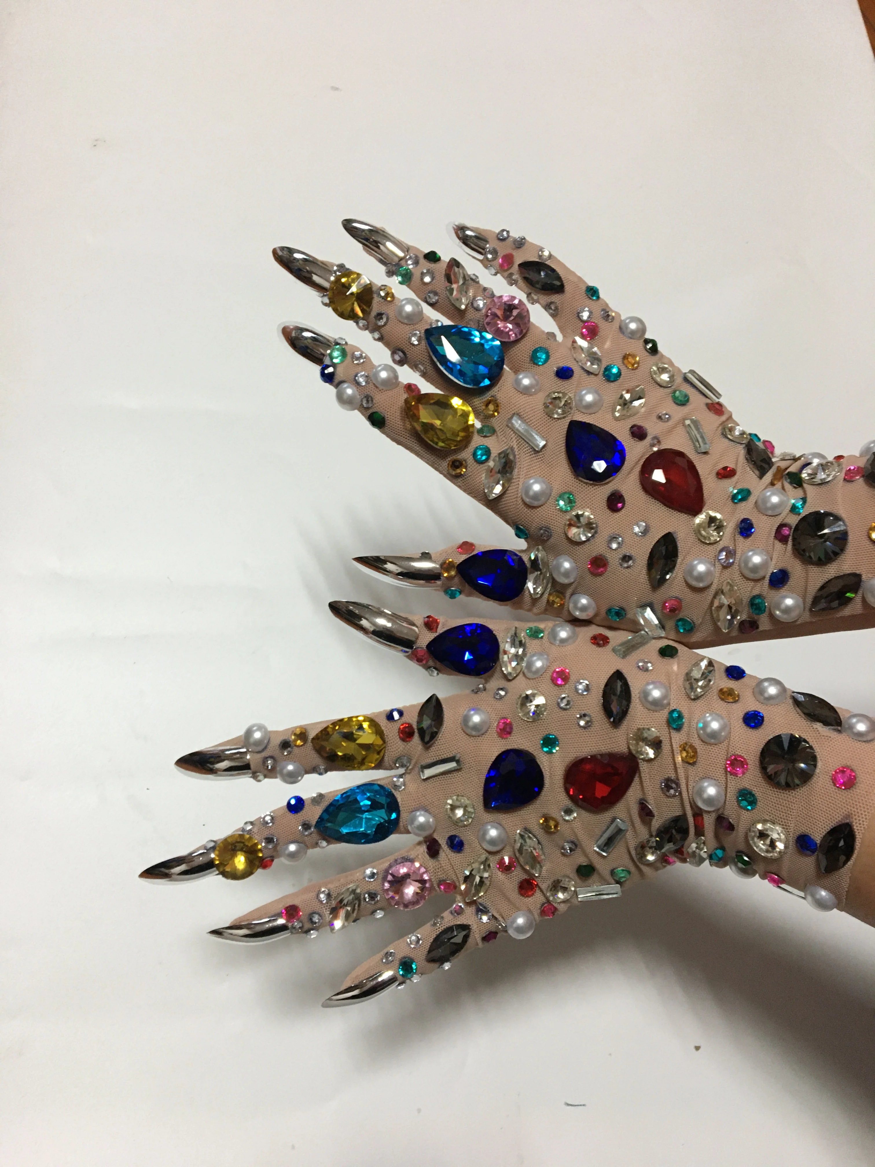 Luxurious Colorful Rhinestone Mesh Gloves Shining Crystal Short Gloves Nightclub Party Outfit Stage Performance Show Accessories