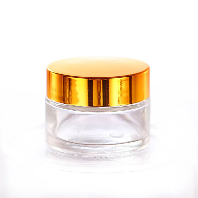 12x 5g 10g 15g 20g 30g 50g 100g Travel Mini cream glass jar clear glass container with gold black silver cap Cosmetic Packaging