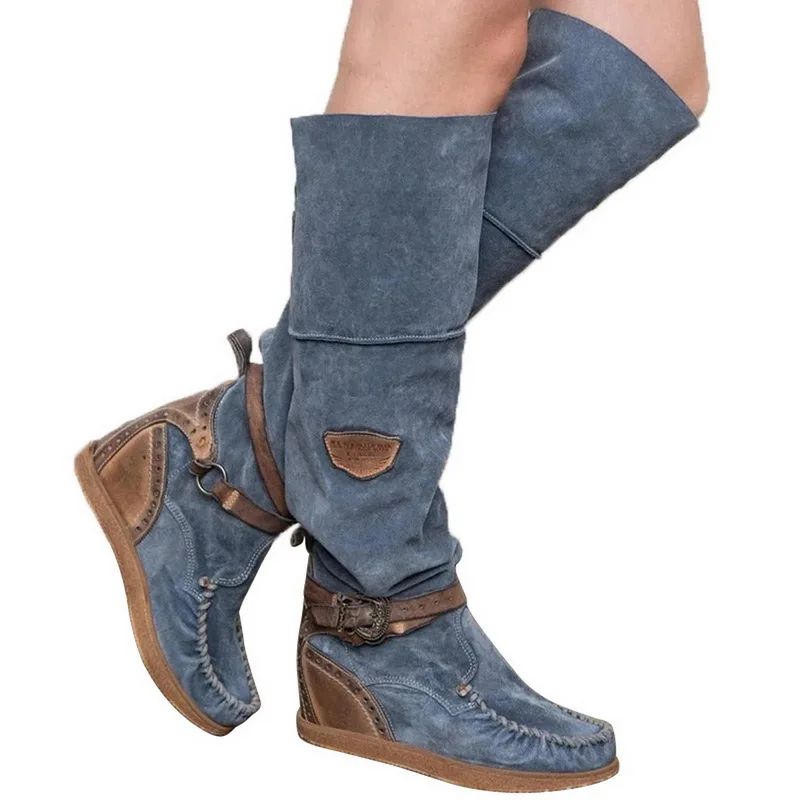 

Women Over The Knee Boots High Boots Flat Flat 2019 Winter Women Shoes Buckle Fringe Warm Boots Dropshiping 896