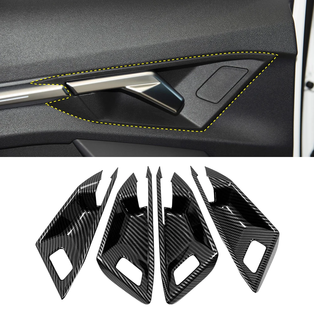 Car Accessories for Audi A3 8Y 2020 2021 2022 2023 Carbon Fiber Style Interior Door Handle Bowls Cover Trim 4pcs