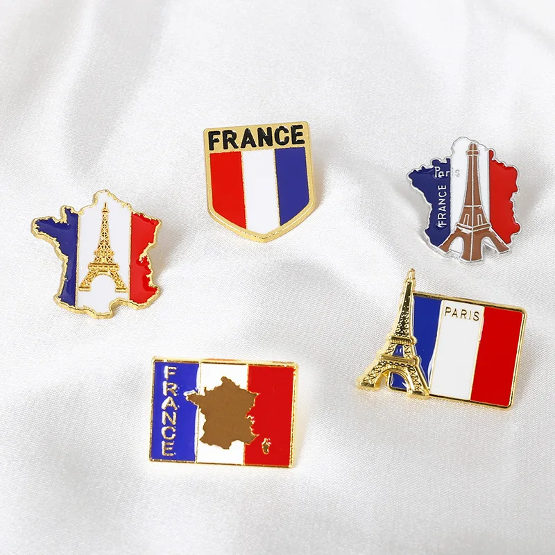 Paris Eiffel Tower Brooch French Romantic Style Flag Alloy Plating Pins Travel Souvenirs Bag Decoration Badges Gifts for Friends