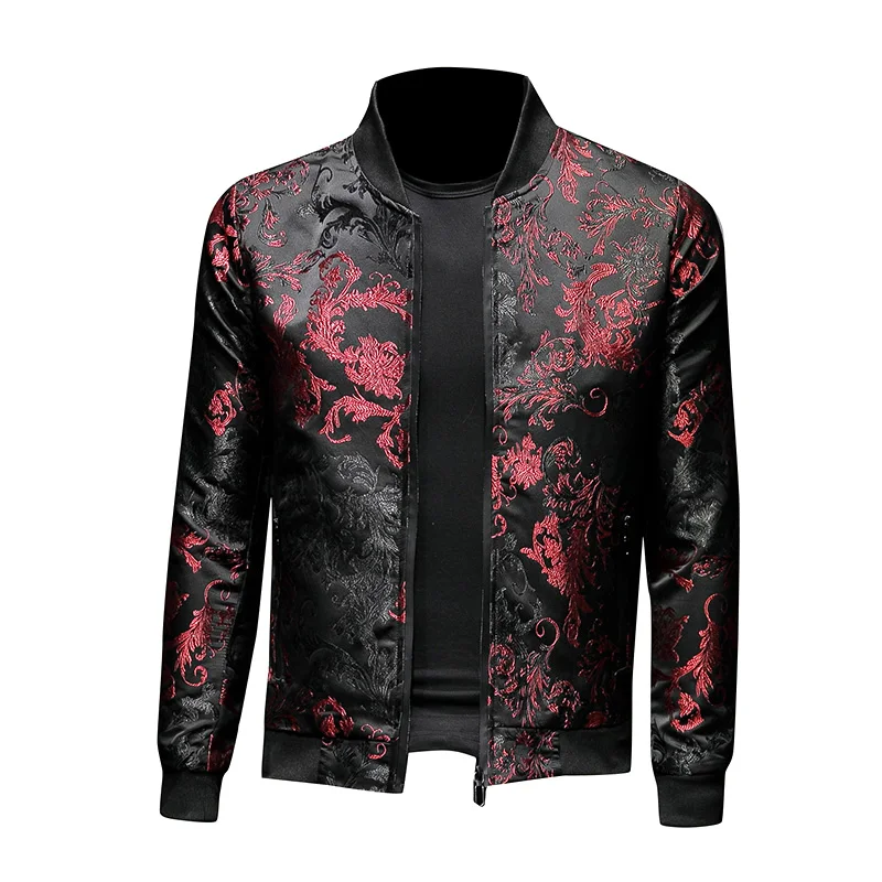 Jaqueta bordada floral masculina, jaqueta bomber justa, estampa Paisley, casacos retrô, moda de rua, primavera 2020