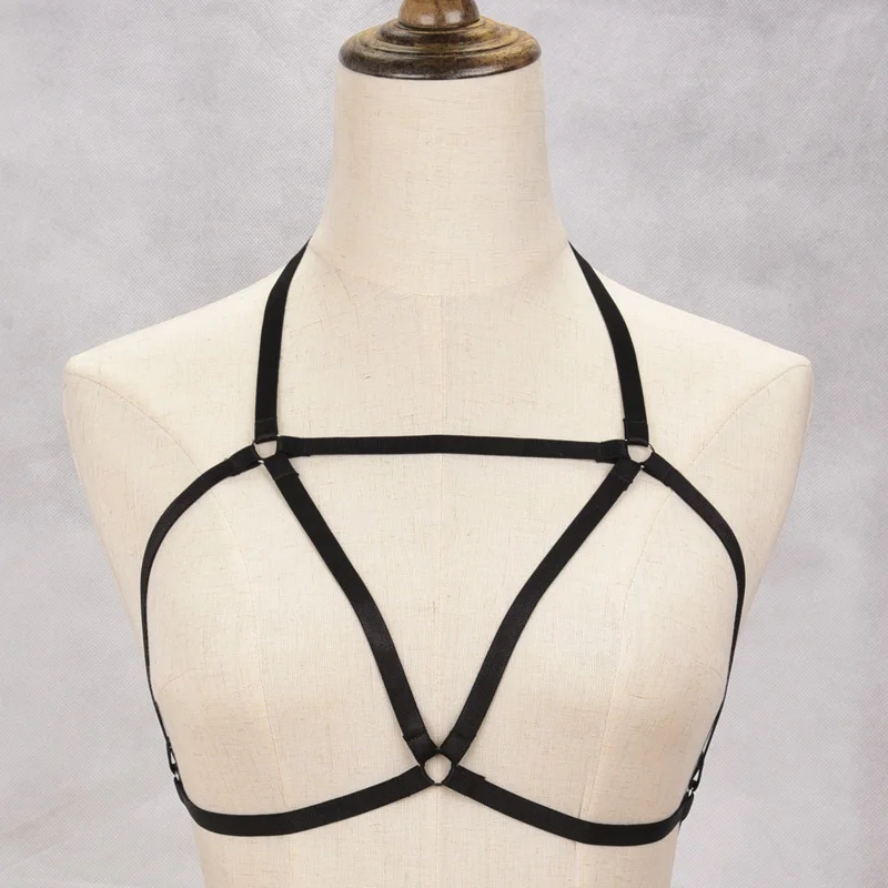 女性のためのサスペンダーベルト付きハーネスブラ,黒,セクシーなランジェリー,ゴスのレイブ,伸縮性,調整可能