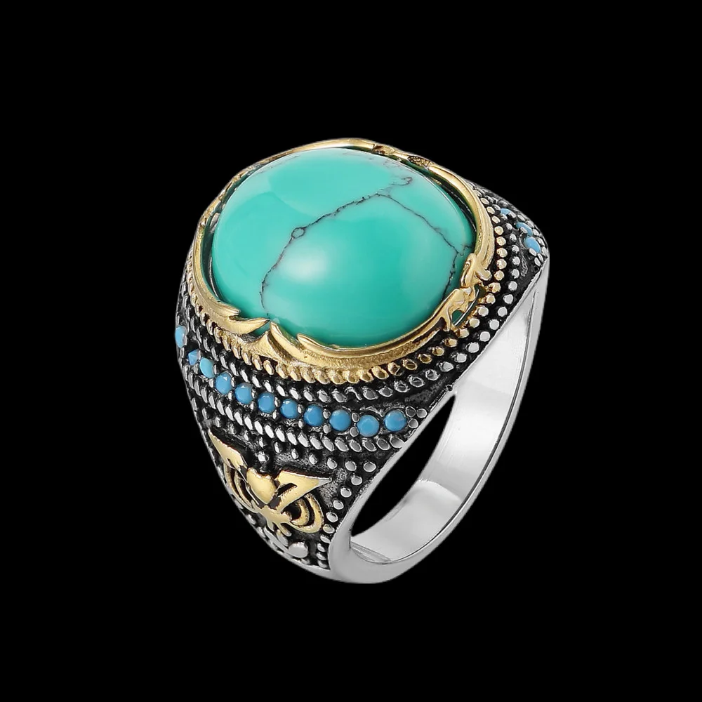 Vintage Gothic stil Grün Stein Ring Unisex undefined undefined Männlichen Fingerring Schmuck Paar Geschenk Party Hiphop Schmuck Großhandel OSR711