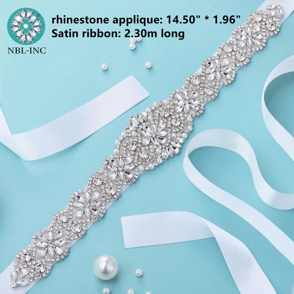 (1PC)Hand beaded Bridal crystal rhinestone applique belt wedding sash sew on iron on for wedding dress WDD0403