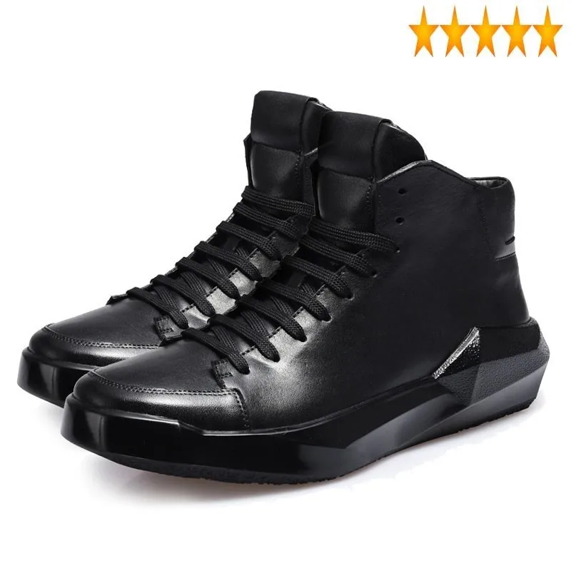 Brand England Style Quality Mens Genuine Leather Pigskin Lace Up Fashion Breathable High Top Thick Bottom Casual Shoes Male