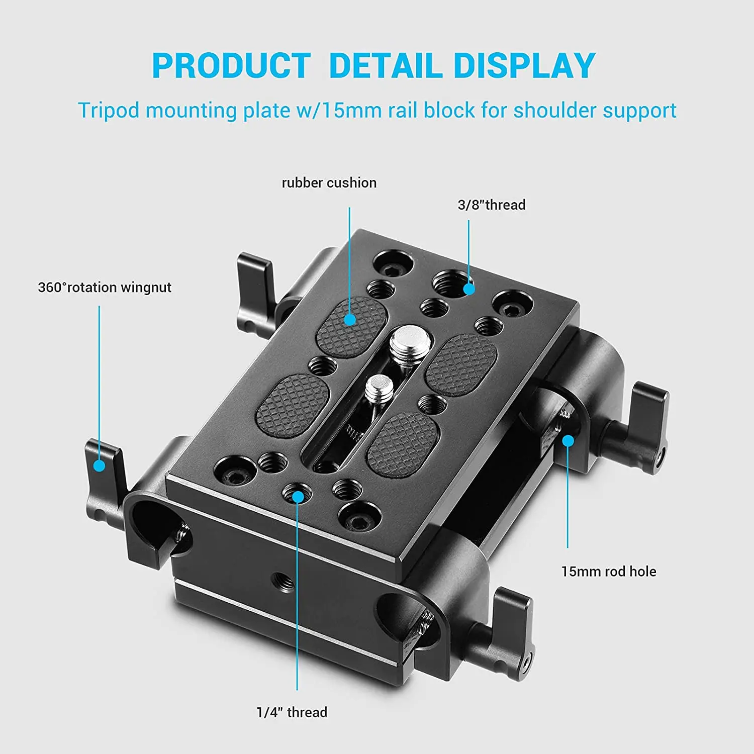 SmallRig Camera Mounting Plate Tripod Monopod Mounting Plate with 15mm Rod Clamp Railblock for Rod Support / Dslr Rig Cage-1798