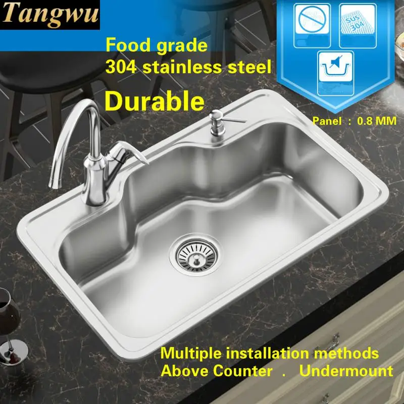 Free shipping Luxurious kitchen single trough sink whole drawing durable standard food grade stainless steel hot sell 80x50 CM