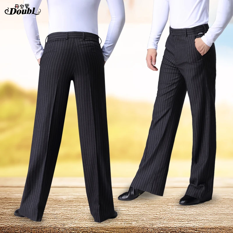 Doubl High Quality New Striped Men's Dance Pants Ballroom Lady's Modern Dance Pants Latin Dance Pocket Waltz Tango Thin