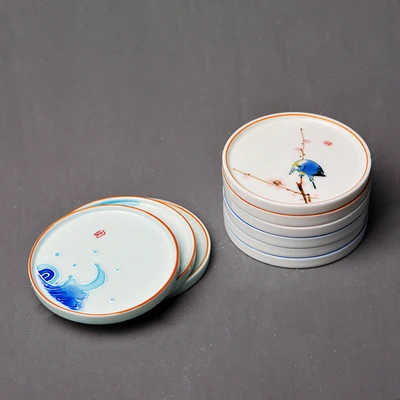 BAODETEA-Hand-painted Ceramic Coaster, White Porcelain Saucer, Kung Fu Tea Set, Tea Ceremony Accessories and Gifts