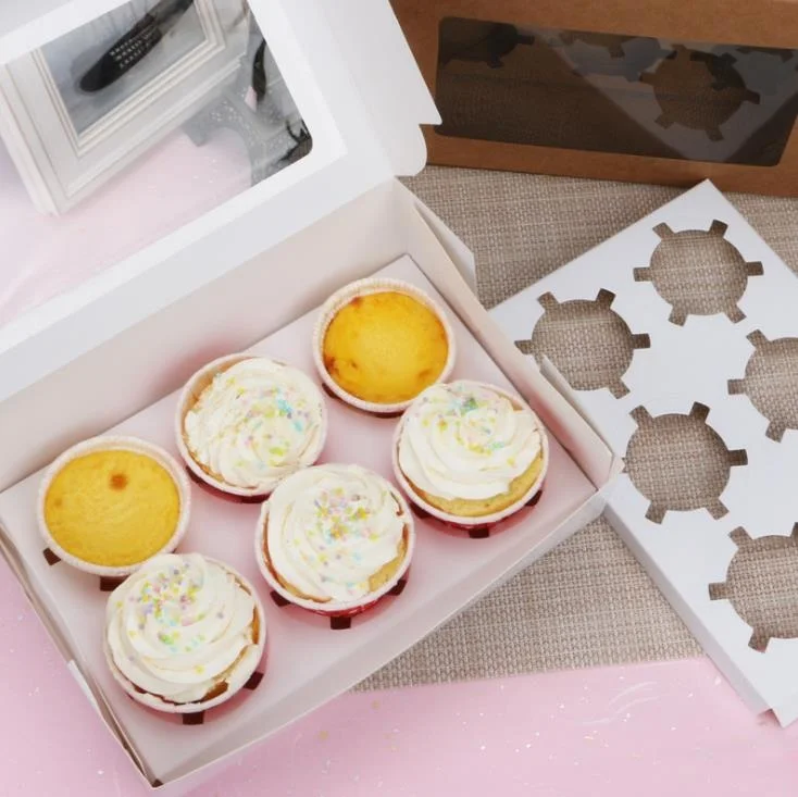 Ventanas Cajas De Cupcake Blanco Marrn Kraft Caja De Papel De Embalaje De Regalo Para Boda Fiesta Festival 6 Torta De La