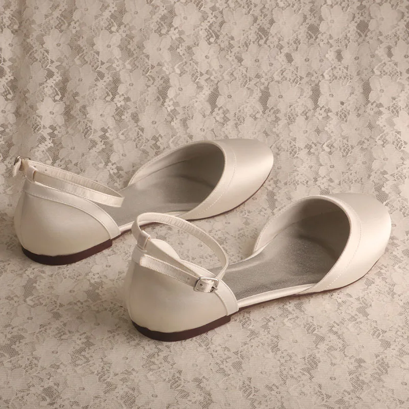 Customized Comfortable Round Toe Bridal Shoes Flats with Ankle Strap Big Size