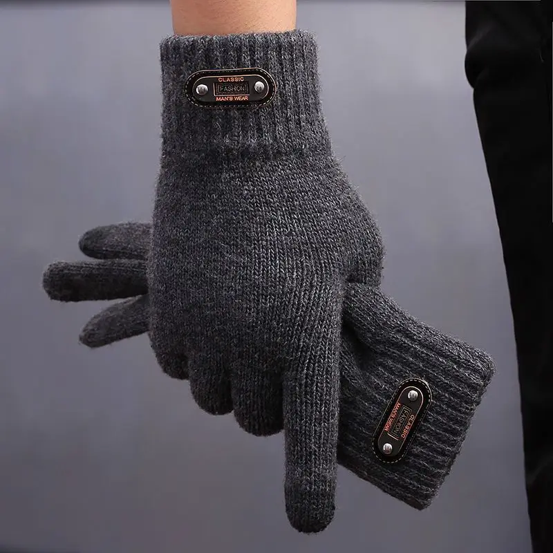 Winter Autumn Men Knitted Gloves Touch Screen High Quality Wool Solid Color Gloves Men Mitten