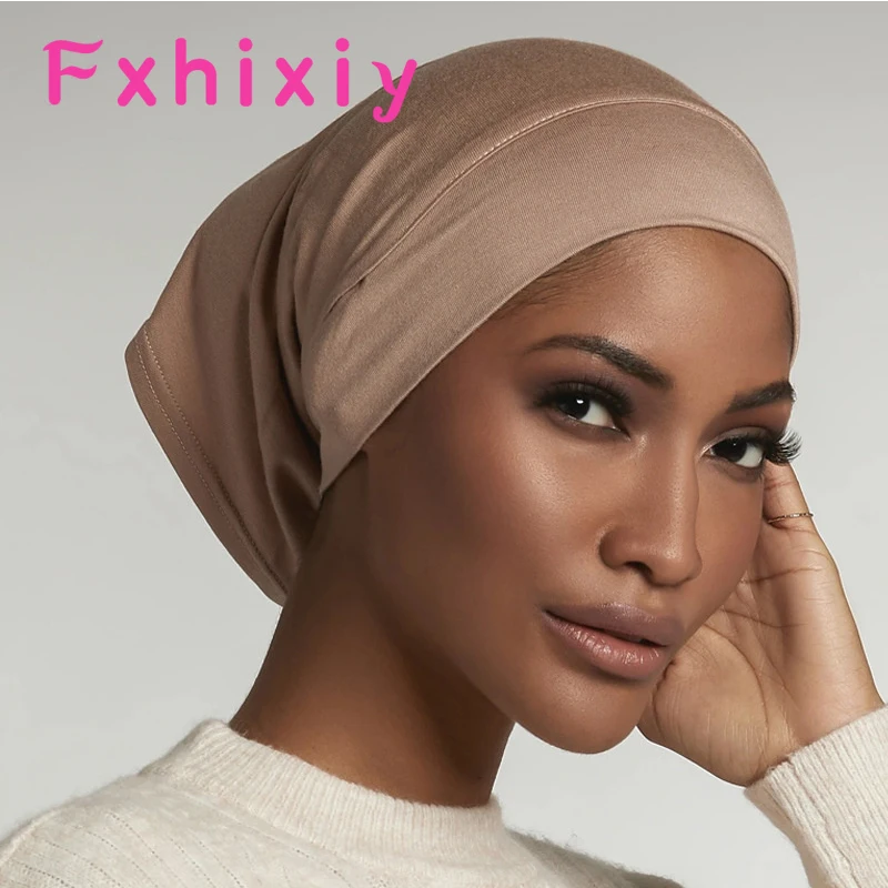 Women New Trendy Cotton Under Scarf With Ear Hole Stretch Jersey Inner Hijabs Round Front Under Hijab Caps Islam Head Scarf Hat