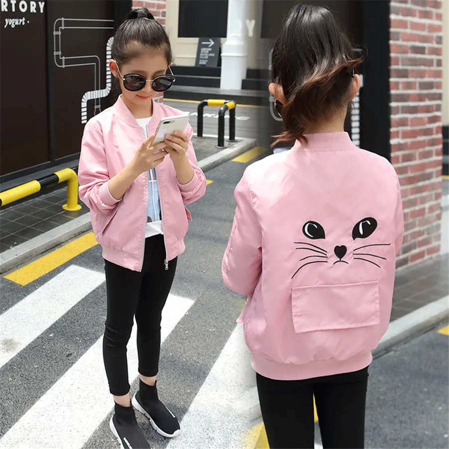 Toddler Girl\'s Bomber Jacket New Spring Autumn Baseball Jacket Children Kids Outerwear Tops Outfits Windbreaker Coat