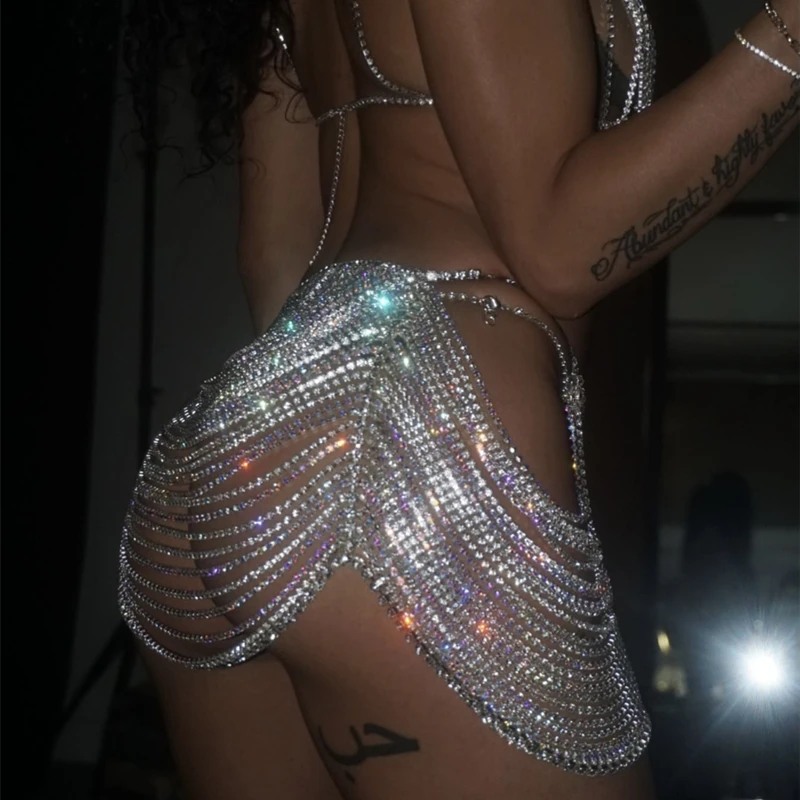 

Fashion Sexy Big Butt Waist Chain Thong Luxury Multilayer Tassel Shiny Rhinestone Underwear Nightclub Bikini Jewelry For Women