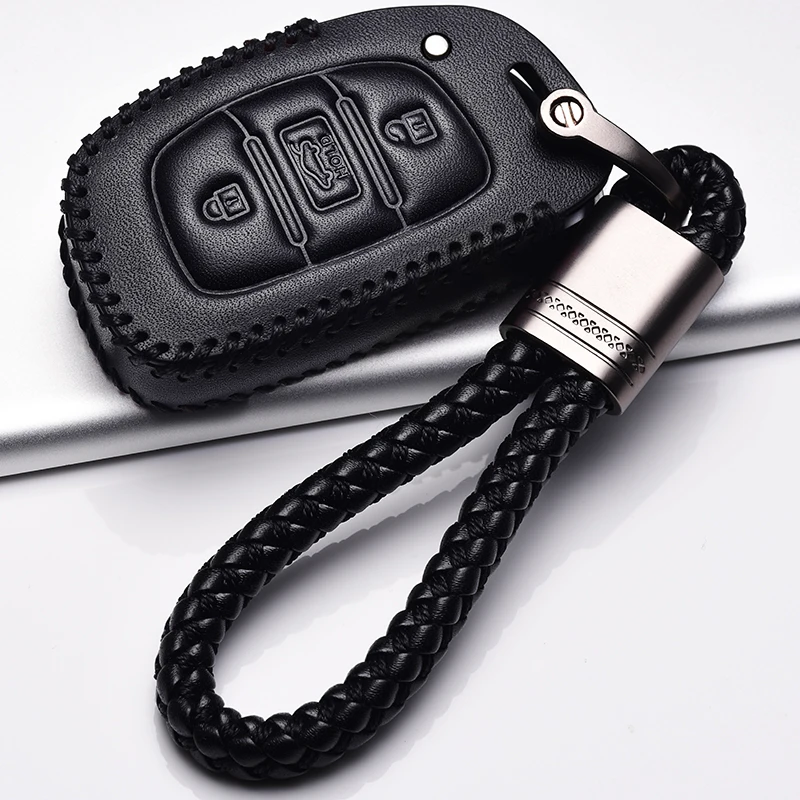 Leather Key cover Car Key Case For Hyundai IX30 IX35 IX20 Tucson Elantra Verna Sonata Smart Remote Cover Keychain Protect Bag