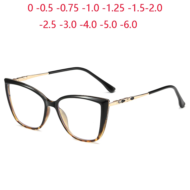 

1.56 Aspheric Anti Blue Light Cat Eye Prescription Glasses With Degree Spring Leg Dioptric Glasses Women 0 -0.5 -0.75 To -6.0