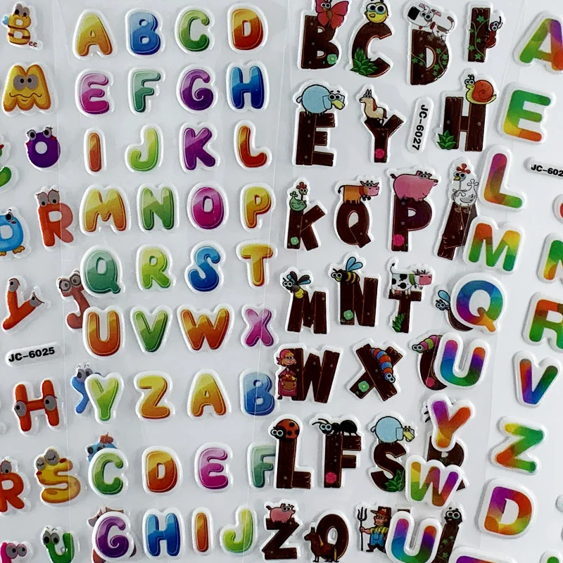 8 Sheets/Set Alphabet Letters Cognition Stickers for Children Early Learning Toys 3D Sticker Kids Notebook DIY Stickers