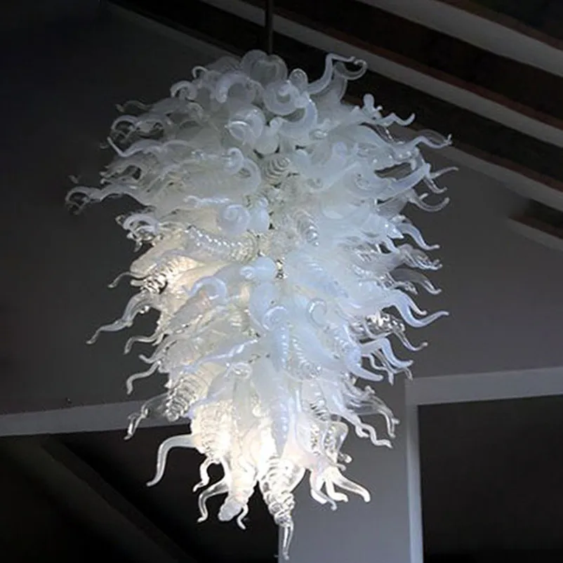 

White Crystal Pendant Lamp Art Decoration LED Hand Blown Glass Chandelier 32 by 48 Inches