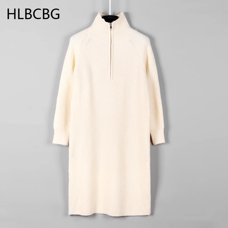 HLBCBG Long Knit Sweater Dress For Women 2021 Autumn Winter Thick Warm Long Maxi Dress Elegant Zipper Robe Femme Vestidos