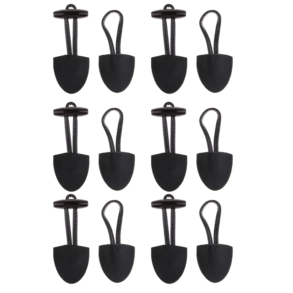 6 Pairs/Set Horn Toggle Closure Clasp Clothing Garment Ornaments Fasteners Black PU Leather Duffle Coat Sewing Crafts