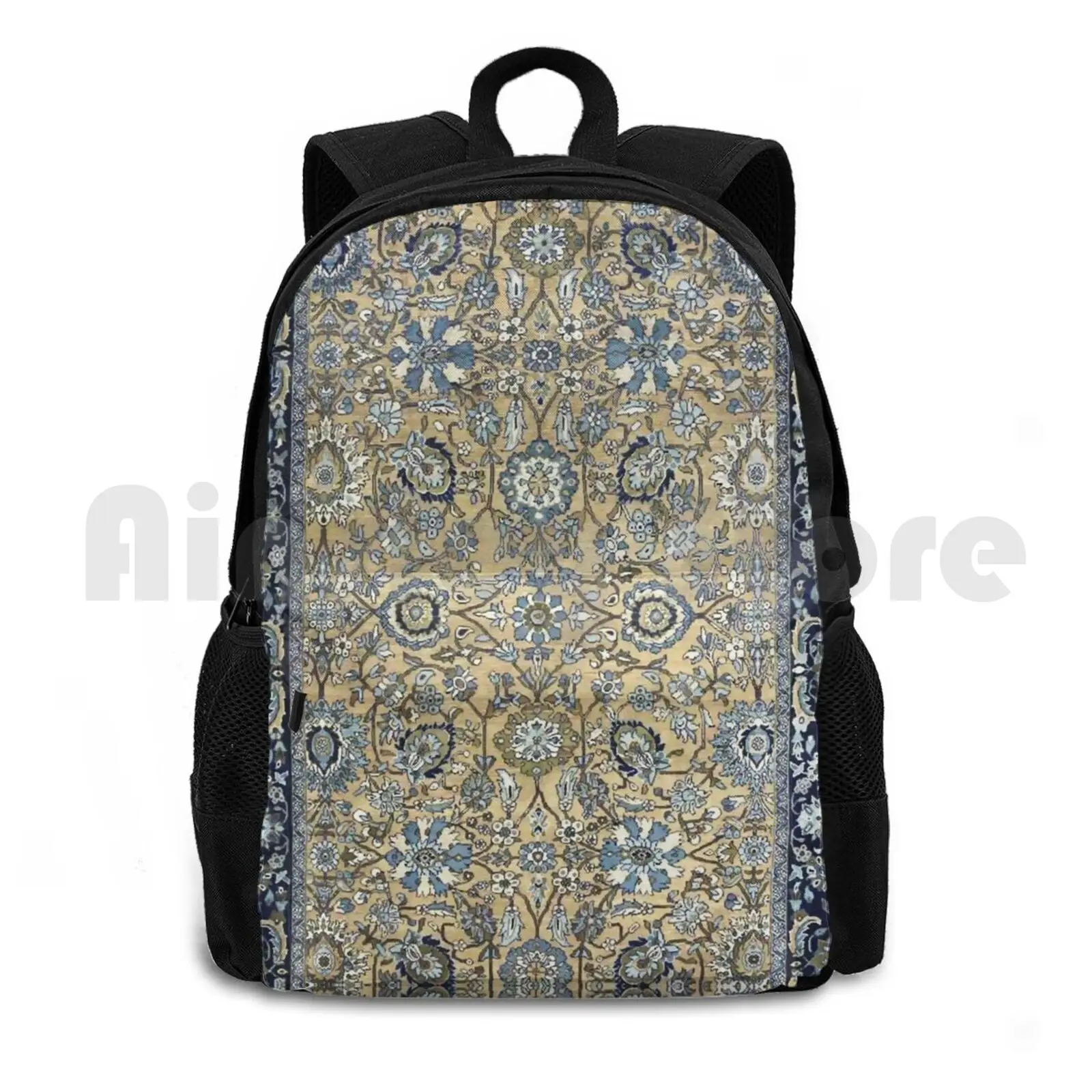 Antique Persian Sultanabad Rug Print Outdoor Hiking Backpack Riding Climbing Sports Bag Vintage Vintage Rug Carpet Floral