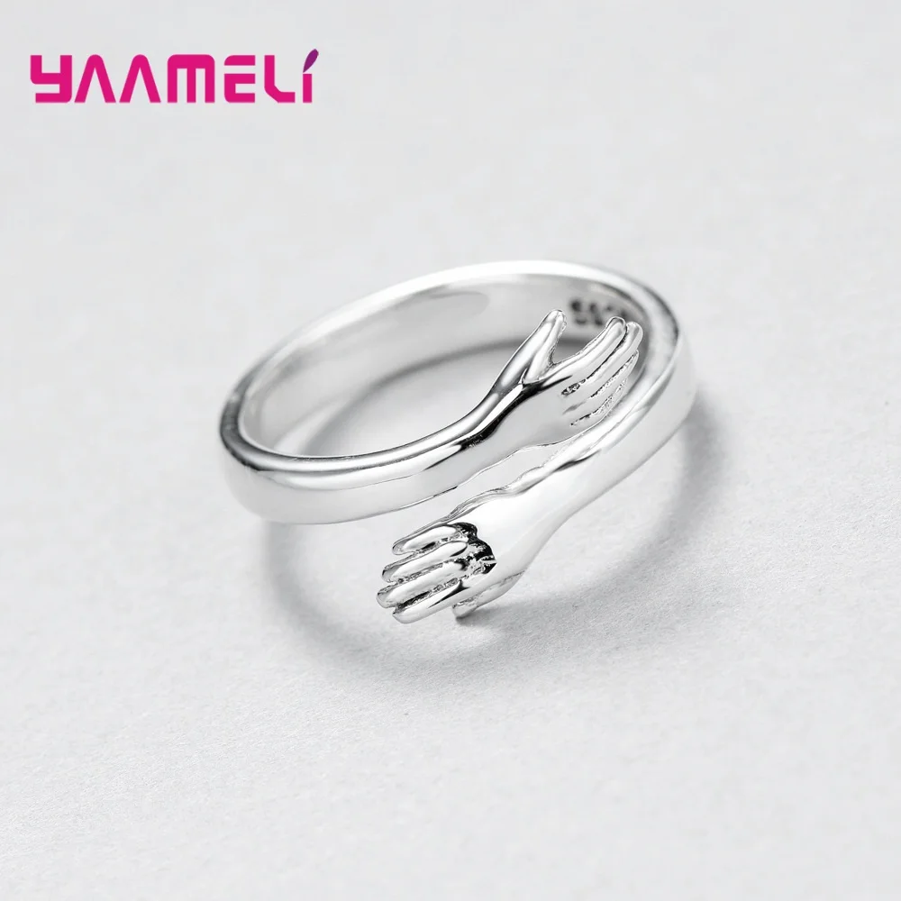 Novelty Love Hug Charms Open Band Adjustable Ring for Men Women 925 Sterling Silver Couple Lover Dating Jewelry