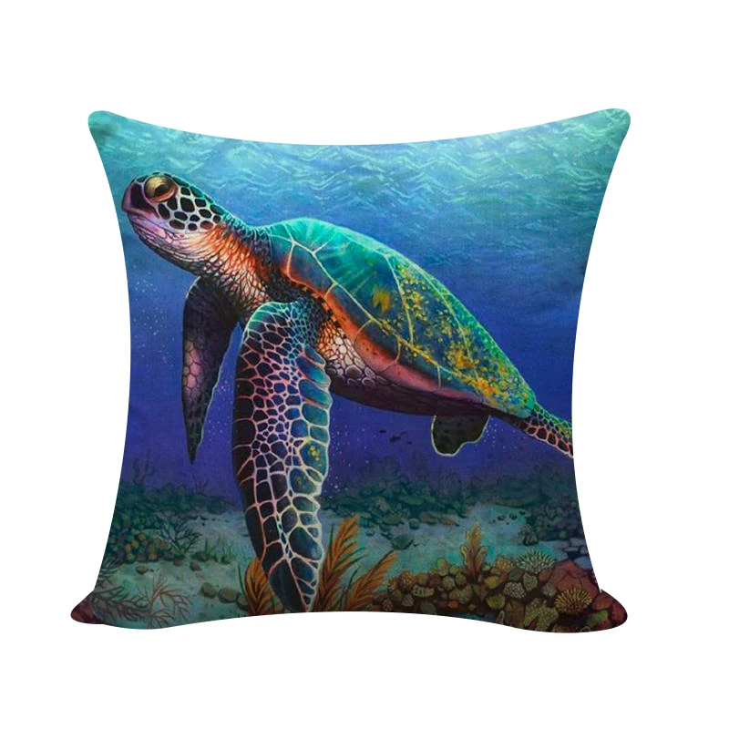 Sea Turtle Printed Seat Lumbar Pillow Cushion Cover Marine Life Linen Square Pillowcase 45x45cm Fashion Home Pillow Decorative