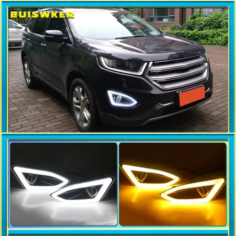 

2Pcs Car LED DRL For Ford Edge 2015 2016 2017 2018 Daytime Running Light with Yellow siganl Fog Lamp cover