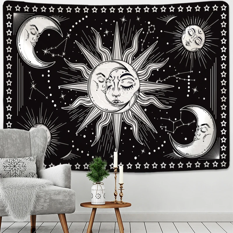 

White Black Sun Moon Mandala Tapestry Wall Hanging Hippie Wall Celestial Wall Tapestry Carpets Dorm Decor Psychedelic Tapestry