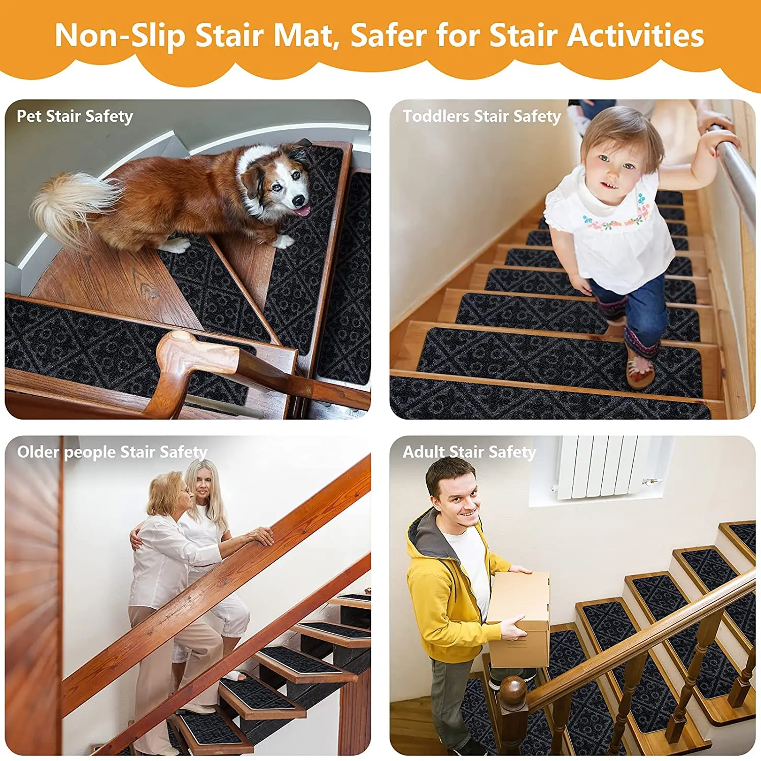 Non Slip Stair Treads Carpet Mats for Wooden Steps Stair Runner Indoor Rugs Mats Pads for Safety and Grip for Kids Elders