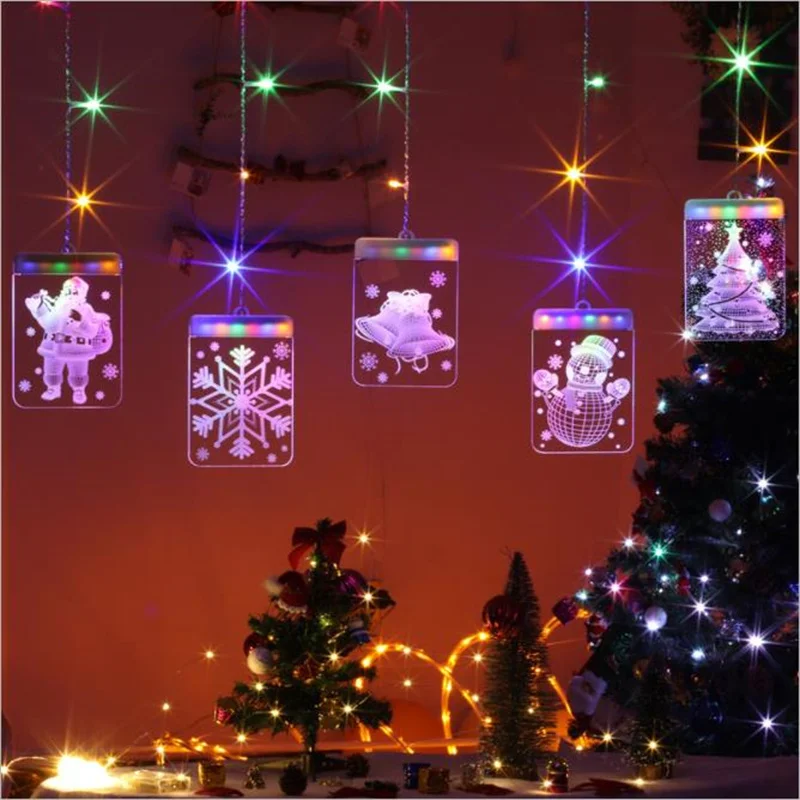 

Christmas Lights 3D Bells Snowflakes LED Festoon Romantic Room Decoration Acrylic Curtain Lights