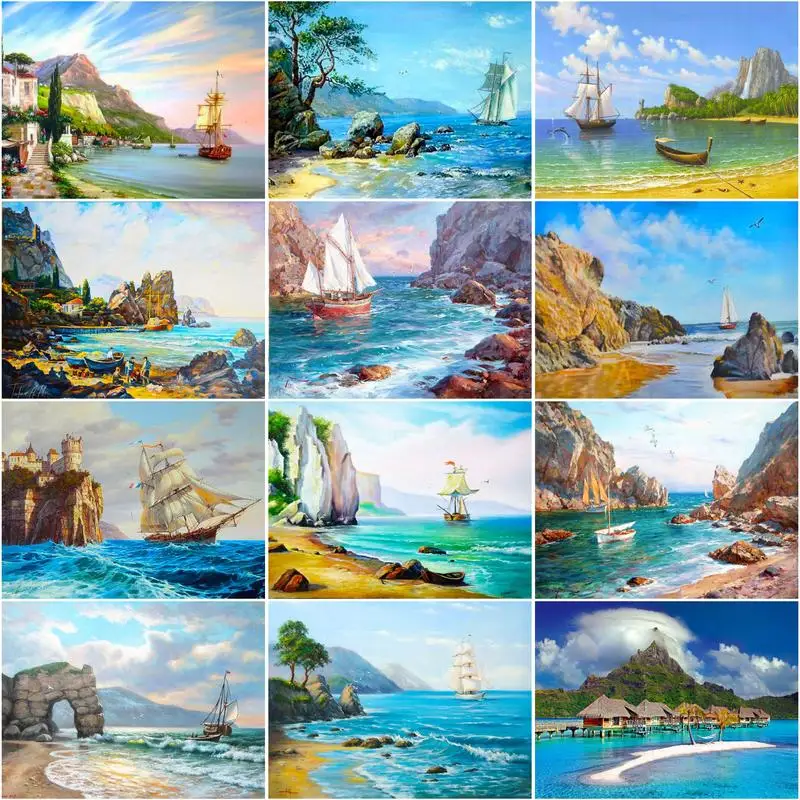 RUOPOTY Frame DIY Oil Painting By Numbers For Adults With Frame Seaside Drawing Coloring By Numbers For Home Decors 60x75cm